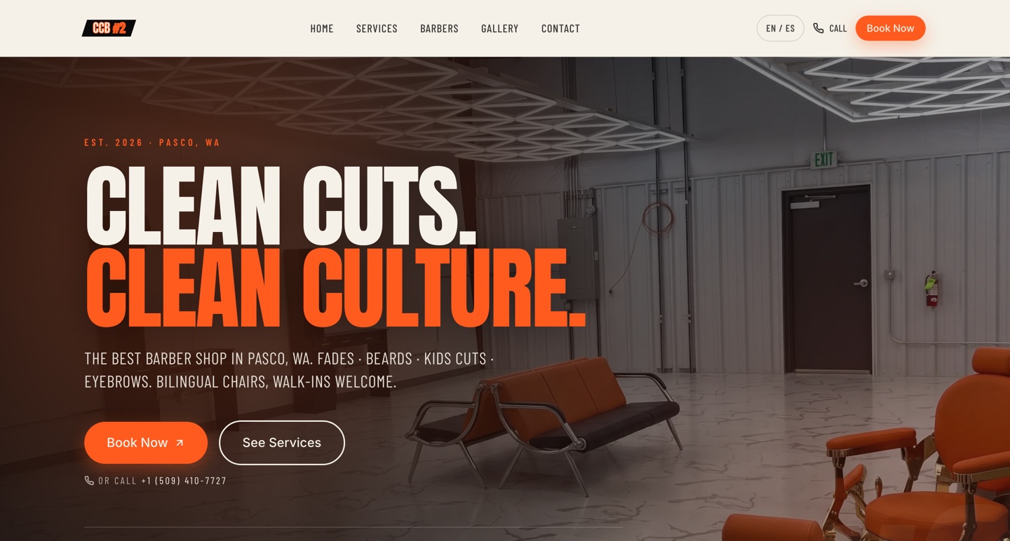 Clean Culture Barbershop second location website built by Fade Growth Partner