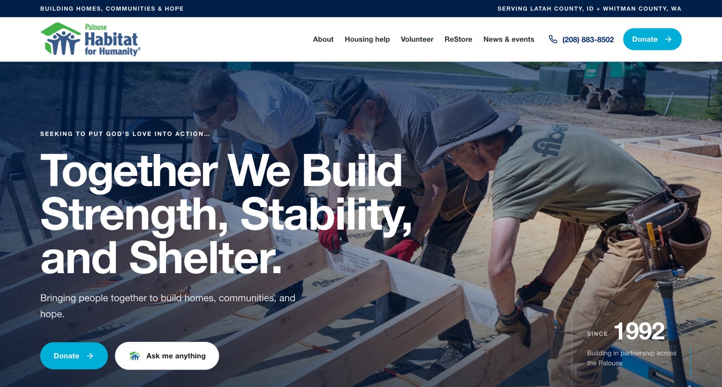 Palouse Habitat for Humanity website built by Fade Growth Partner