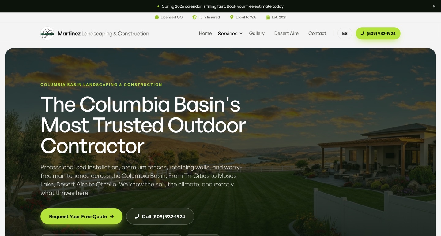 Martinez Mowing and More website built by Fade Growth Partner