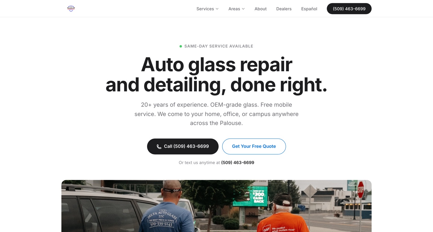 New Delta Auto Glass and Detailing website built by Fade Growth Partner