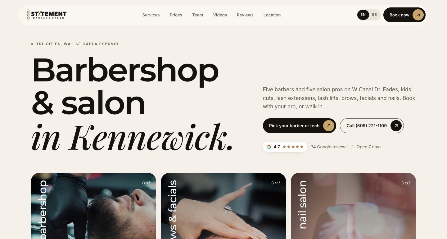 Statement Barbershop & Salon website built by Fade
