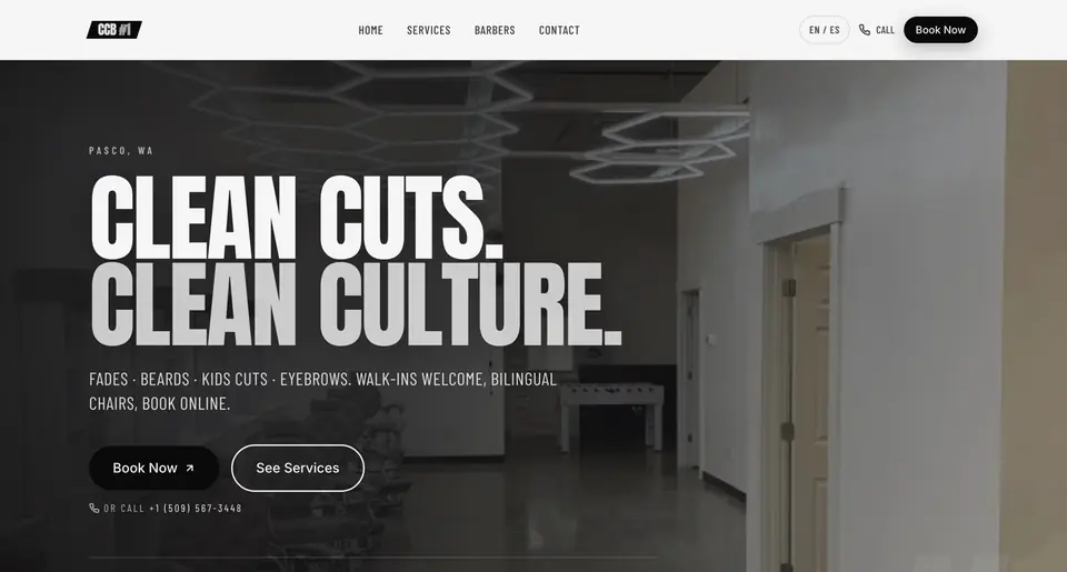 Sitio web de Clean Culture Barbershop en Pasco, creado por Fade Growth Partner