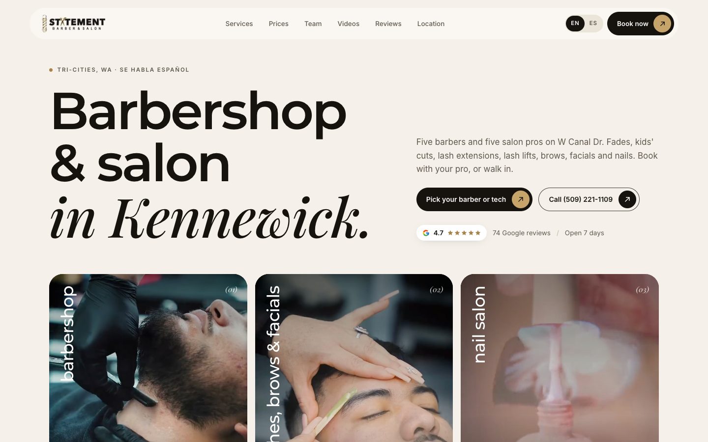 Statement Barbershop & Salon website on a desktop