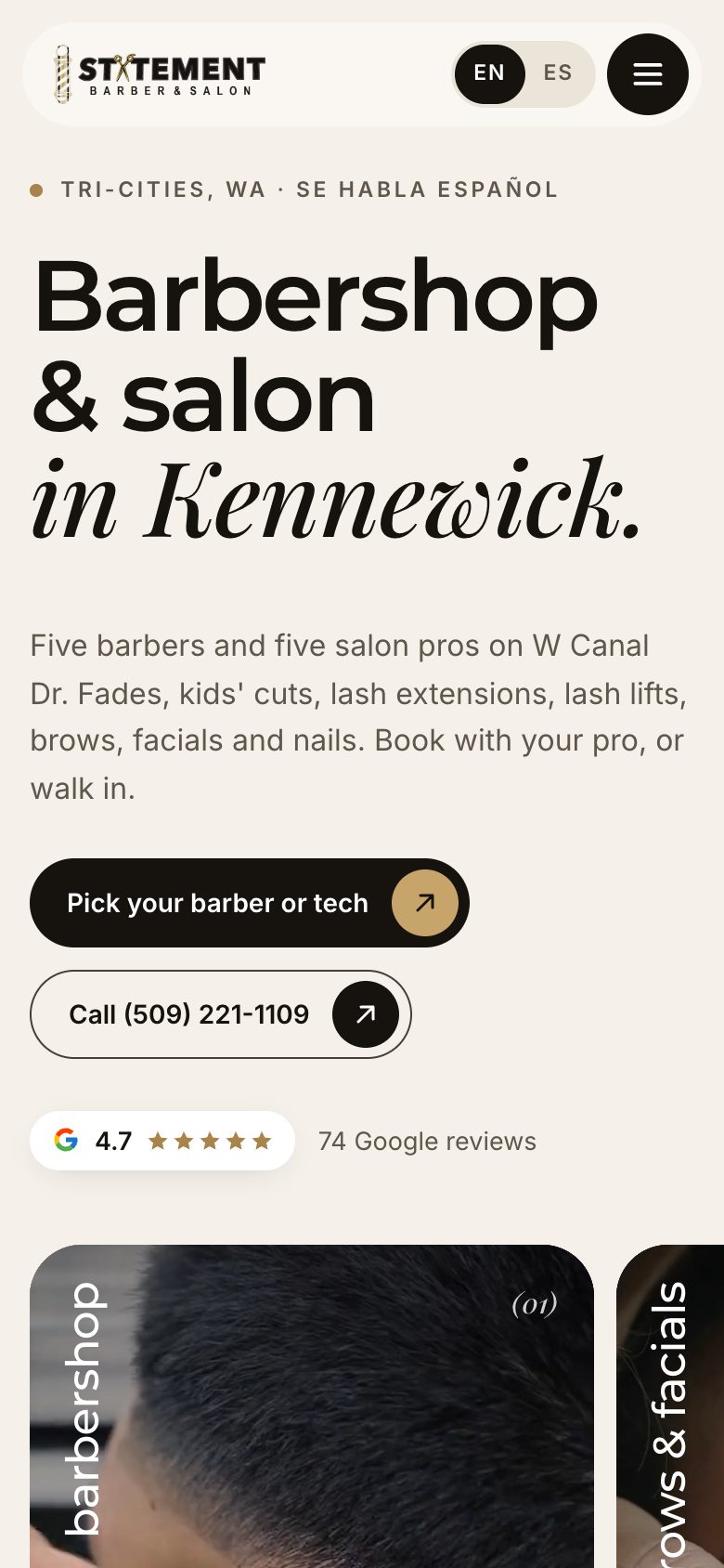Statement Barbershop & Salon website on a phone