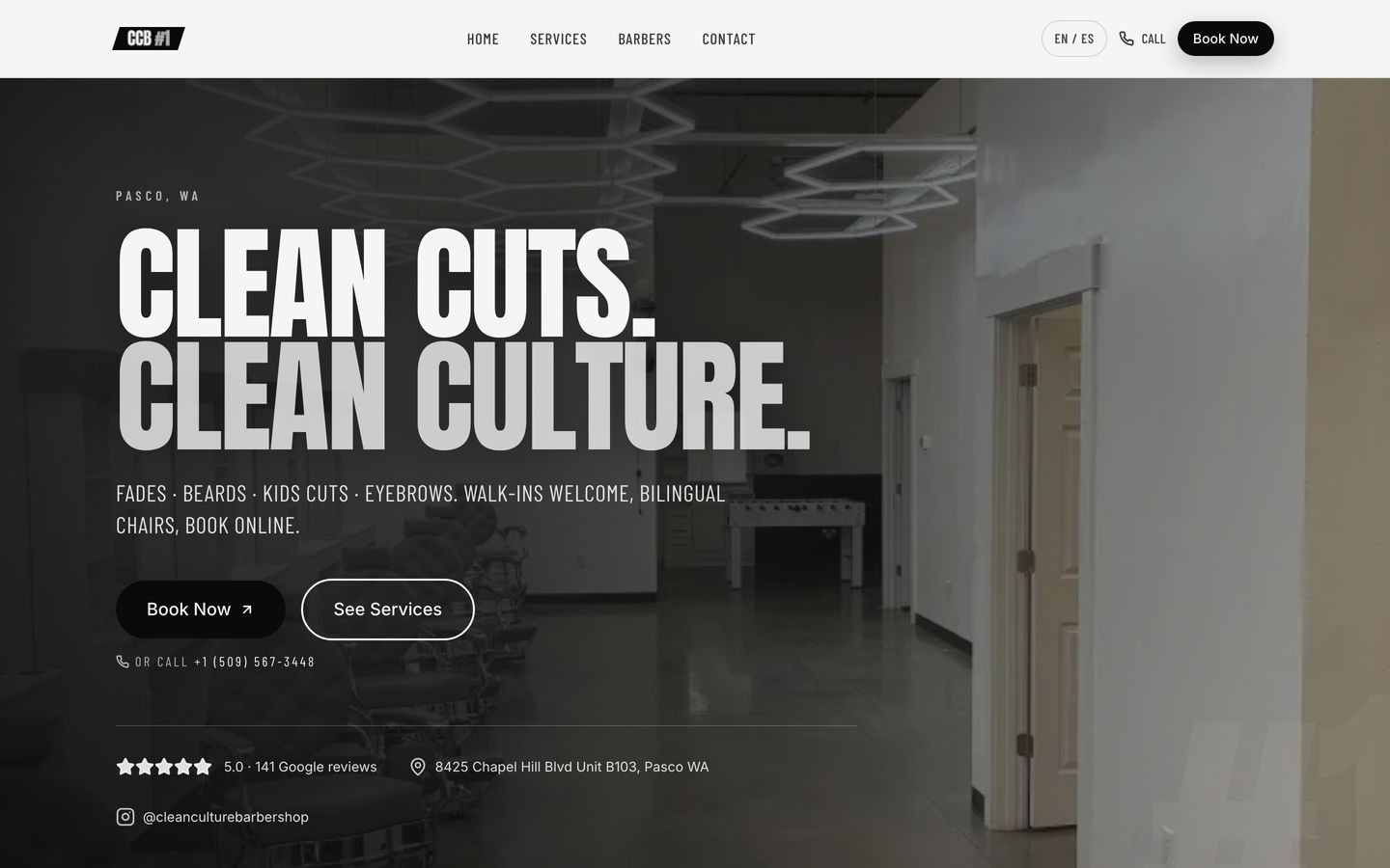 Clean Culture Barbershop website built by Fade