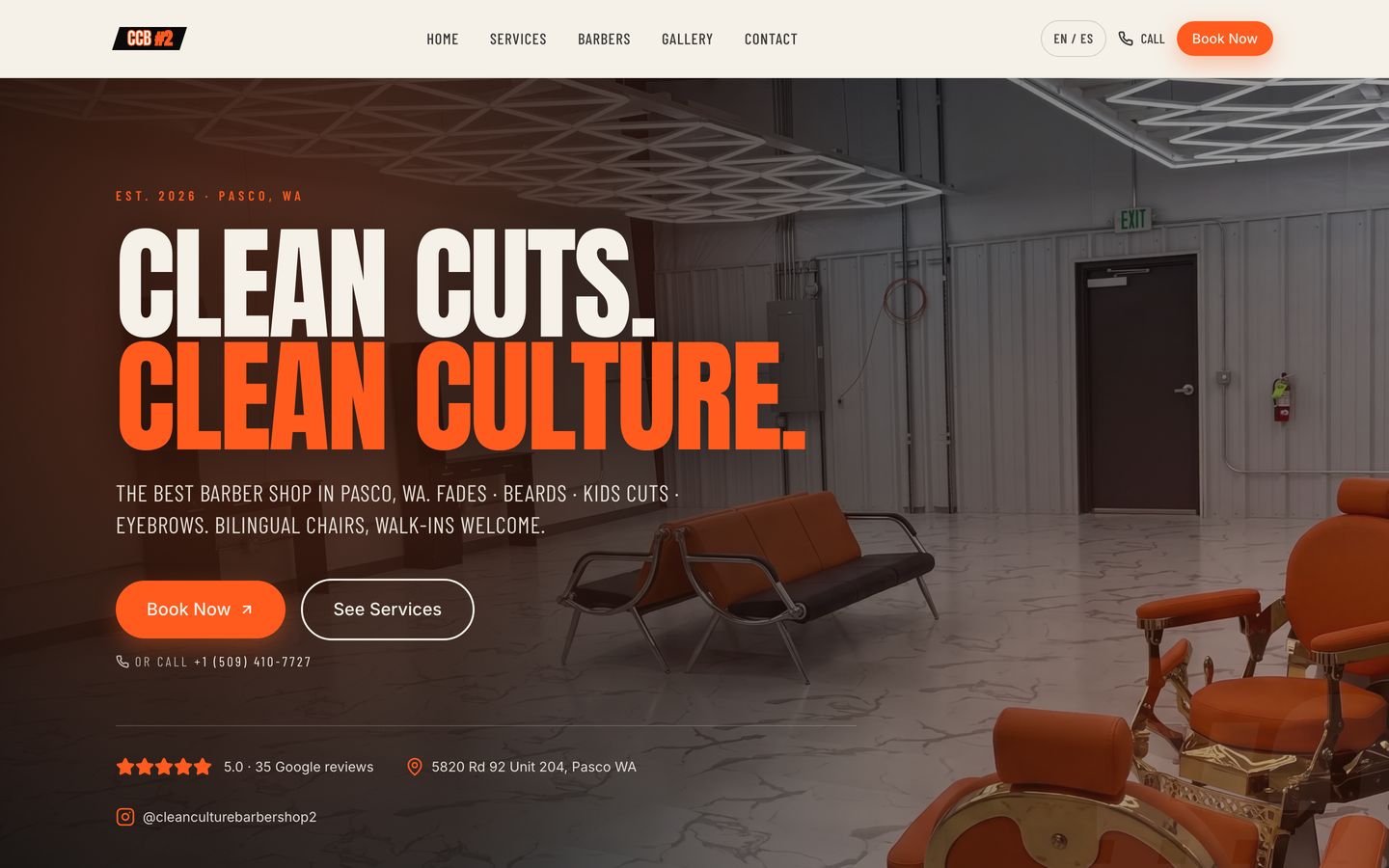 Clean Culture Barbershop second location website built by Fade
