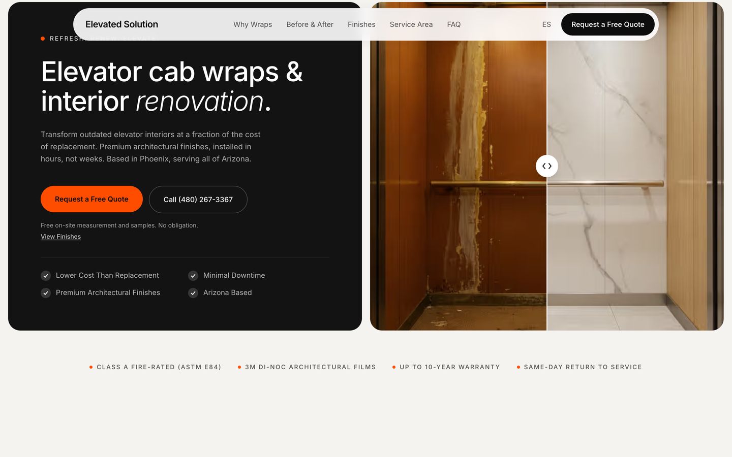 Elevated Solution elevator interior website built by Fade