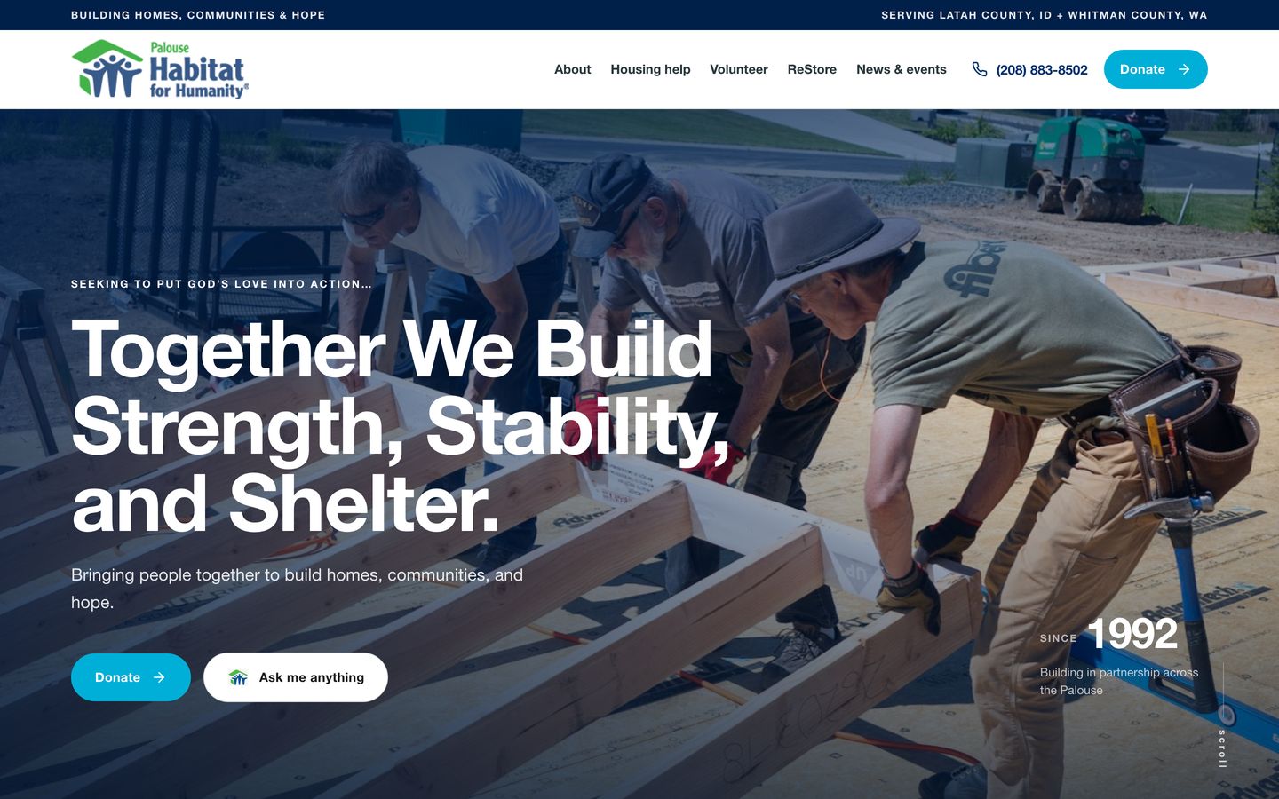 Palouse Habitat for Humanity website built by Fade