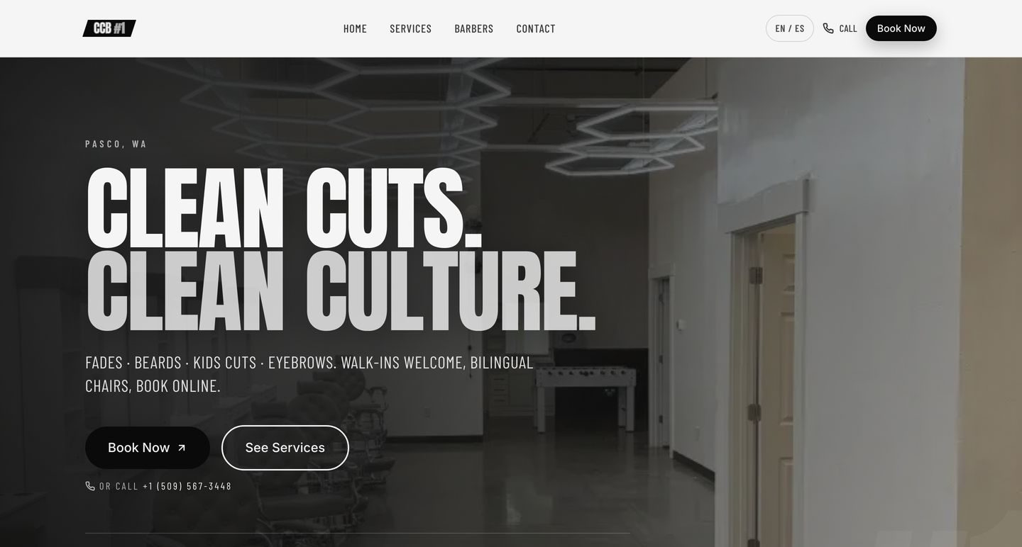 Clean Culture Barbershop website designed by Fade