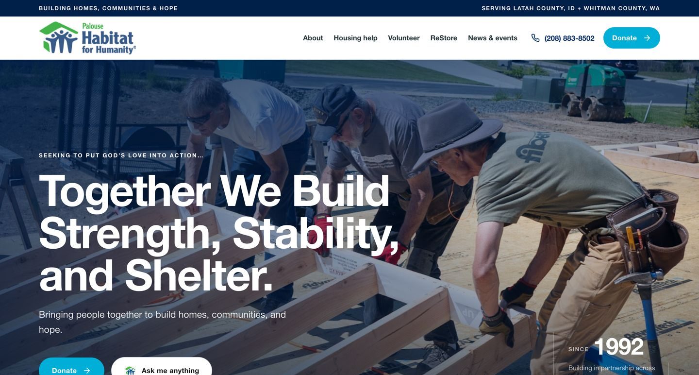 Palouse Habitat for Humanity website designed by Fade