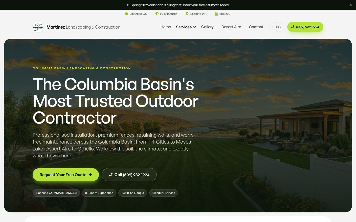 Martinez Landscaping and Construction website built by Fade
